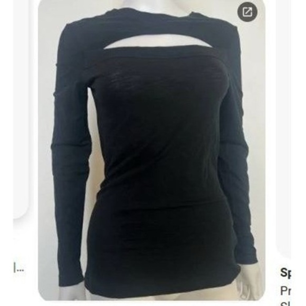 Proenza Schouler Black Long Sleeve Cutout Top Crew Neck Slub Shirt Large